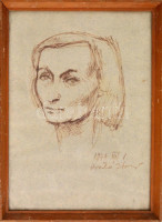 Arató István (1922-2010): Női portré, 1977. Filctoll, papír, jelzett. Üvegezett fa keretben, 33x24 cm