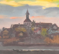 Pádua Kálmán (1885-1958): Folyómenti táj (Szentendre?). Olaj,fa, jelzett, fa keretben. 21,5×27 cm.