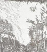 Szemethy Imre (1945- ): Világvége, 1996 . Rézkarc, papír, jelzett,számozott (19/20) üvegezett fa keretben, 19,5×29 cm