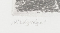 Szemethy Imre (1945- ): Világvége, 1996 . Rézkarc, papír, jelzett,számozott (19/20) üvegezett fa keretben, 19,5×29 cm