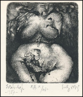 Sulyok Gabriella (1939-): Írás-kép, 1987. Rézkarc, papír, jelzett. Művészpéldány E.A. X/XV. 8,5×7,5 cm