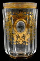 Antik 'szemes' pohár. Kézzel festett, kopásokkal. 10,5 cm /  Antique glass 'with eyes', hand painted, slightly worn. 10,5 cm