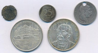 5db-os vegyes magyar és külföldi ezüstpénz tétel, közte 1893. 1K Ag 'Ferenc József' + 1993. 200Ft Ag 'MNB' + 1994. 200Ft Ag 'Deák' T:2-3