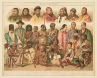 cca 1896 Ázsiai népfajok, litográfia, Pallas Nagy Lexikona,  Bp., Posner-ny., paszpartuban, javított, 22,5x28 cm