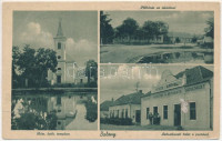 Balony, Balany, Balon; Római katolikus templom, Plébánia az iskolával, Posta, Szövetkezet üzlete és saját kiadása / Catholic church, parish, school, post office, cooperative shop (b)