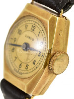 Lanco női karóra, XX. sz. első fele, 14K arany (Au) art deco tokkal és számlappal, jelzett számlappal és szerkezettel, tokszám: 6143722. 15 köves, mechanikus szerkezettel, új szíjjal, bruttó: 9,5 g