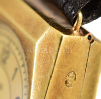 Lanco női karóra, XX. sz. első fele, 14K arany (Au) art deco tokkal és számlappal, jelzett számlappal és szerkezettel, tokszám: 6143722. 15 köves, mechanikus szerkezettel, új szíjjal, bruttó: 9,5 g