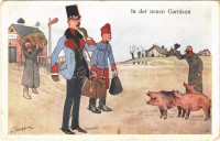 In der neuen Garnison / Osztrák-magyar katonák galíciai helyőrségen, zsidók, antiszemita judaika / WWI K.u.k. military, Galician Jewish men, anti-Semitic Judaica. B.K.W.I. 827-2. s: Fritz Schönpflug (EK)