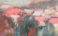 Tallós Ilona (1918-1991): Balatoni fények. Olaj, vászon, jelzett. Fa keretben, 60×80 cm / Ilona Tallós (1918-1991): Lights at Lake Balaton. Oil on canvas, signed. Framed, 60×80 cm