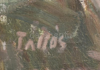 Tallós Ilona (1918-1991): Balatoni fények. Olaj, vászon, jelzett. Fa keretben, 60×80 cm / Ilona Tallós (1918-1991): Lights at Lake Balaton. Oil on canvas, signed. Framed, 60×80 cm