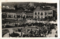 1940 Zilah, Zalau; bevonulás, magyar zászlók / entry of the Hungarian troops, Hungarian flags + '1940 Zilah visszatért' So. Stpl. (fl)