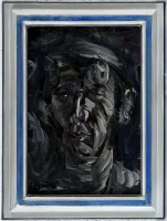 Sváby LAjos (1935 - 2020): Önarckép,1963, fa, olaj, 37,5 x 25
