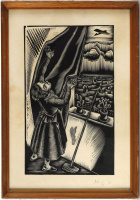 Molnár C. Pál (1894 - 1981): Nem légitámadás, fametszet, szignált, 30 x 18