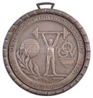 Ausztria 1961. 'Osztrák Súlyemelő Egyesület, 70 év, 1891-1961' jelzett Ag sport díjérem füllel, hátoldalán gravírozva (0,900/127,70g/80mm) T:2 patina, kis ph /Austria 1961. 'Austrian Weightlifting Association / Österreichisches