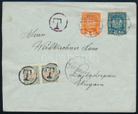 1918 Levél Bécsből Lajtapordányba, 2 db Sürgős szükségportóval portózva