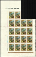 1969 Festmények VI. 40f vágott 18-as ívdarab nagy szélekkel, jelzésekkel, több helyen hajtott, ráncok / folded, creases