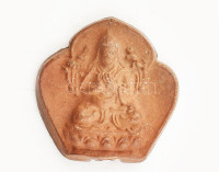 Tibeti fogadalmi mázas cserép, 'Cong-ka-pa', talpán kolostorjelzés, kapszulában, 2×2 cm