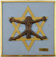 Frattini 90 jelzéssel: Dávid-csillagra feszítve, bronz kisplasztika, réz csillagon, 30×30 cm