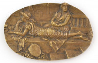 Jelzés nélkül: Keleti nők. Öntött, patinázott bronz dísz. 11x17 cm