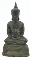 Ülő Buddha, fekete mázas terrakotta. 24 cm