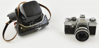Pentacon Praktica L fényképezőgép, Carl Zeiss Jena Tessar 50mm f/2.8 objektívvel, eredeti tokjával, működőképes állapotban, fénymérője nem tesztelt
