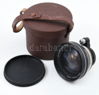Carl Zeiss Flektogon 4/25-ös objektív bőr tokkal, Exacta bajonettes, működő állapotban, belül gombás d: 8 cm tokkal