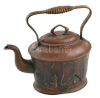 Réz szecessziós kanna, sérülésekkel, m: 23 cm