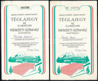 1987 'Nemzetünkért, nemzetinkért'- 2 db téglajegy az új magyar Nemzeti Színház felépítéséhez.