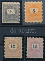 1889 Feketszámú elektrotip 1kr, 8kr, 12kr és 15kr 11 1/2 fogazással (20.800) (1kr gumihiba / gum disturbance)