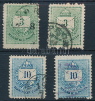 1874 2 x 3kr + 2 x 10kr 13 : 11 1/2 fogazással