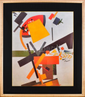 cca 2000-2020 Malevics után: Geometrikus kompozíció. Nyomat, papír. Dekoratív, kissé sérült üvegezett fakeretben, 45×62 cm