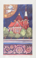 2010 Takács Ildikó (?-): Angel flying above Budapest at night. Nyomat, papír, jelzett, 37×21,5 cm