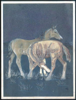 Lovakat ábrázoló ezüstfényű nyomat, Dufex Prints, 14,5x11 cm