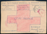 1945 Kézzel rajzolt vöröskeresztes levelezőlap Bajorországból Budapestre