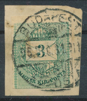 1881 3kr vágott bélyeg kivágáson 'BUDAPEST FŐPOSTA'