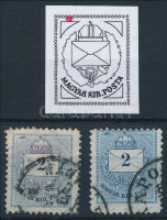 1881 2 különböző színű 2kr felül durva javítással