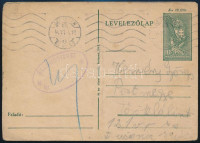 1944 június 4. Cenzúrás díjjegyes levelezőlap valószínűleg a debreceni gettóból Törökbálintra