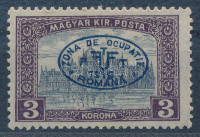 Debrecen I. 1919 Parlament 3K kék felülnyomással, Flasch és Bodor vizsgálójelekkel (300 példány) (26.000)