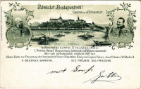 1898 (Vorläufer) Budapest. Szövetségi-Kártya ő felségeinek: I. Ferenc József Magyarország királyának és II. Vilmos császárnak itten való tartózkodásuk emlékéül 1897-ben. A Békének barátai. Verlag Mercur / Art Nouveau, floral,