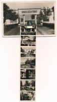 1940 Kakasszékfürdő (Orosháza), Fürdő bejárat. Leporello belül dohányosbolt + 'POSTAI ÜGYN.' (EK)
