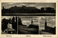 1941 Ráckeve, Ferencvárosi gyermek üdülő, Hősök szobra, emlékmű, Szent István tér, Kossuth Lajos utca, Római katolikus templom, Református templom. F. Kenessey György kiadása