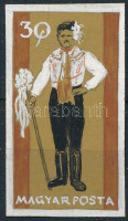 1963 Népviselet 30f, Gál Ferenc ebben a formában nem megvalósult kézzel festett bélyegterve, 28 x 48 mm