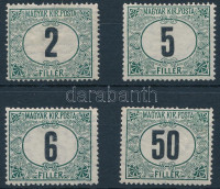 1914 Zöldportó 'B' 2f, 5f, 6f, 50f (10.000) (foghibák / perf faults)