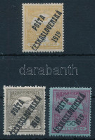 Posta Ceskoslovenska 1919 Turul 2f III-as típusú felülnyomás + Turul 6f és 50f, mindhárom Bodor vizsgálójellel (**11.350)
