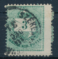1874 3kr durva-finom gyöngyjavítással + jelentős elfogazással (ex Lovász)