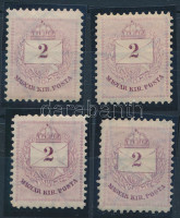 1881 4 db Színesszámú 2kr 11 1/2 fogazással