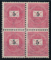 1898 Feketszámú 5kr 4-es tömb 12 : 11 3/4 fogazással (12.000)