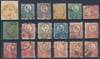 1871 Réznyomat 16 db bélyeg közte teljes sor + 2 díjjegy kivágás