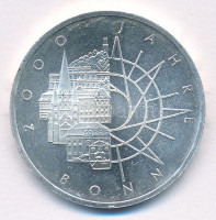Német Szövetségi Köztársaság 1989D 10M Ag 'Bonn 2000. évfordulója' T:1,1- Federal Republic Germany 1989D 10 Mark Ag '2000th Anniversary of Bonn' C:UNC,AU Krause KM#172