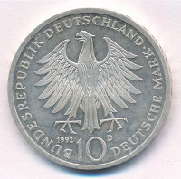 Németország 1992D 10M Ag 'Pour le Mérite' T:1- patinaGermany 1992D 10 Mark Ag 'Pour le Mérite' C:AU patinaKrause KM#179